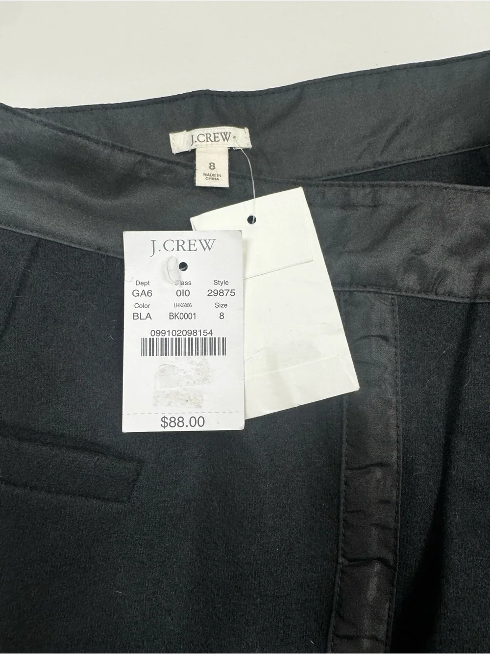 J. Crew Black tuxedo-style shorts with Satin trim size 8 NWT